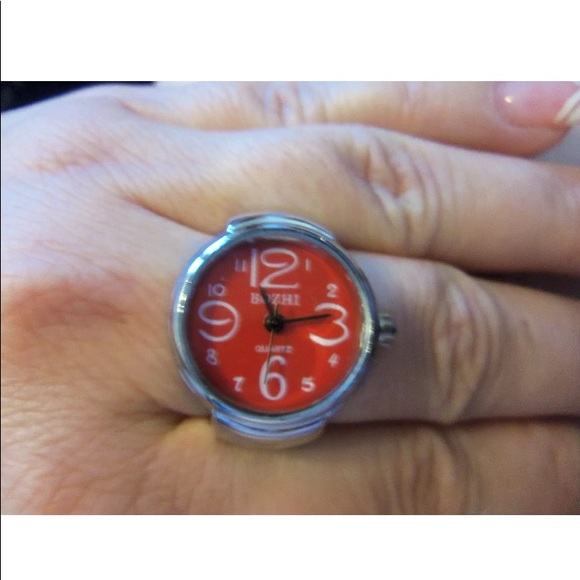 New Stretch Adjustment Finger Watch Ring RED Face - Picture 1 of 8